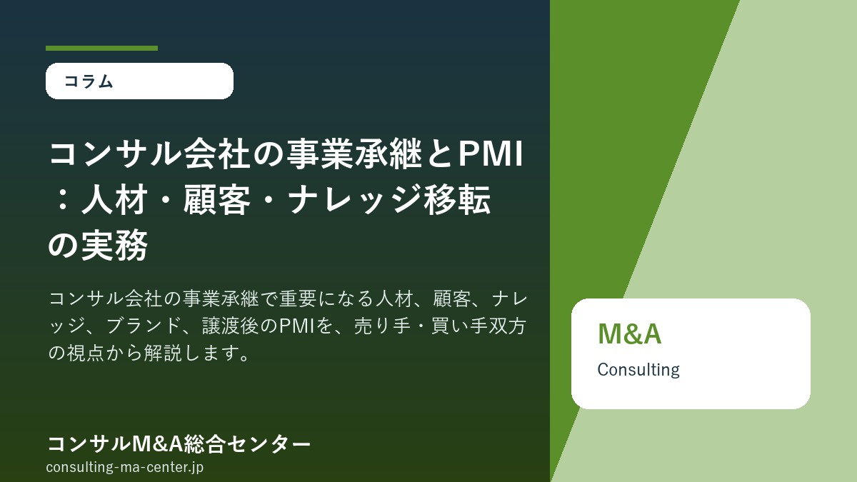 コンサル会社の事業承継とPMI：人材・顧客・ナレッジ移転の実務